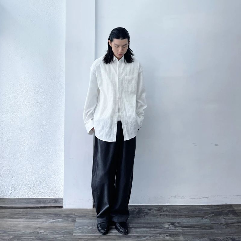 Textured Stripe Drop-Shoulder Shirt
