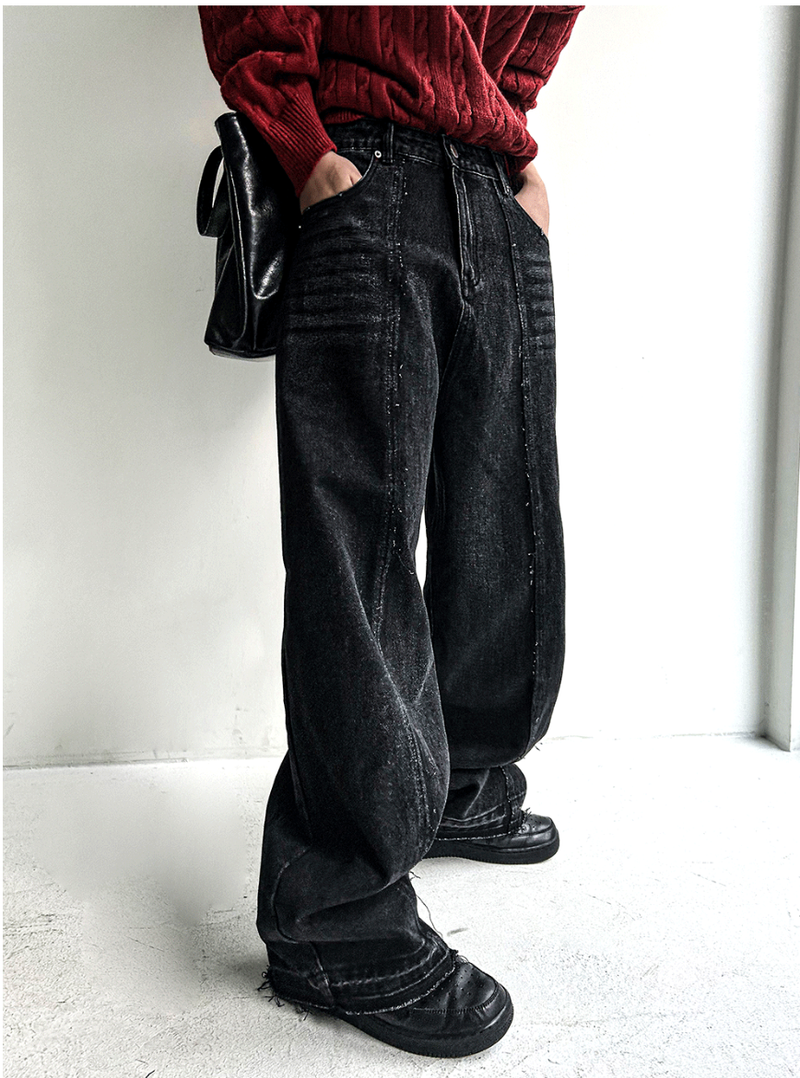 cut-off wide denim pants