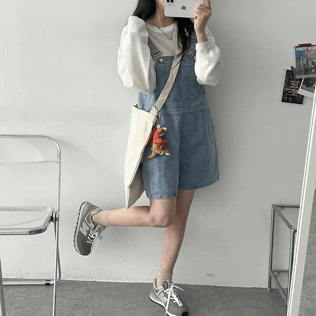 hijjoo(ハイチュー)の「Lipomini Denim Suspender Shorts Dress(Dresses)」