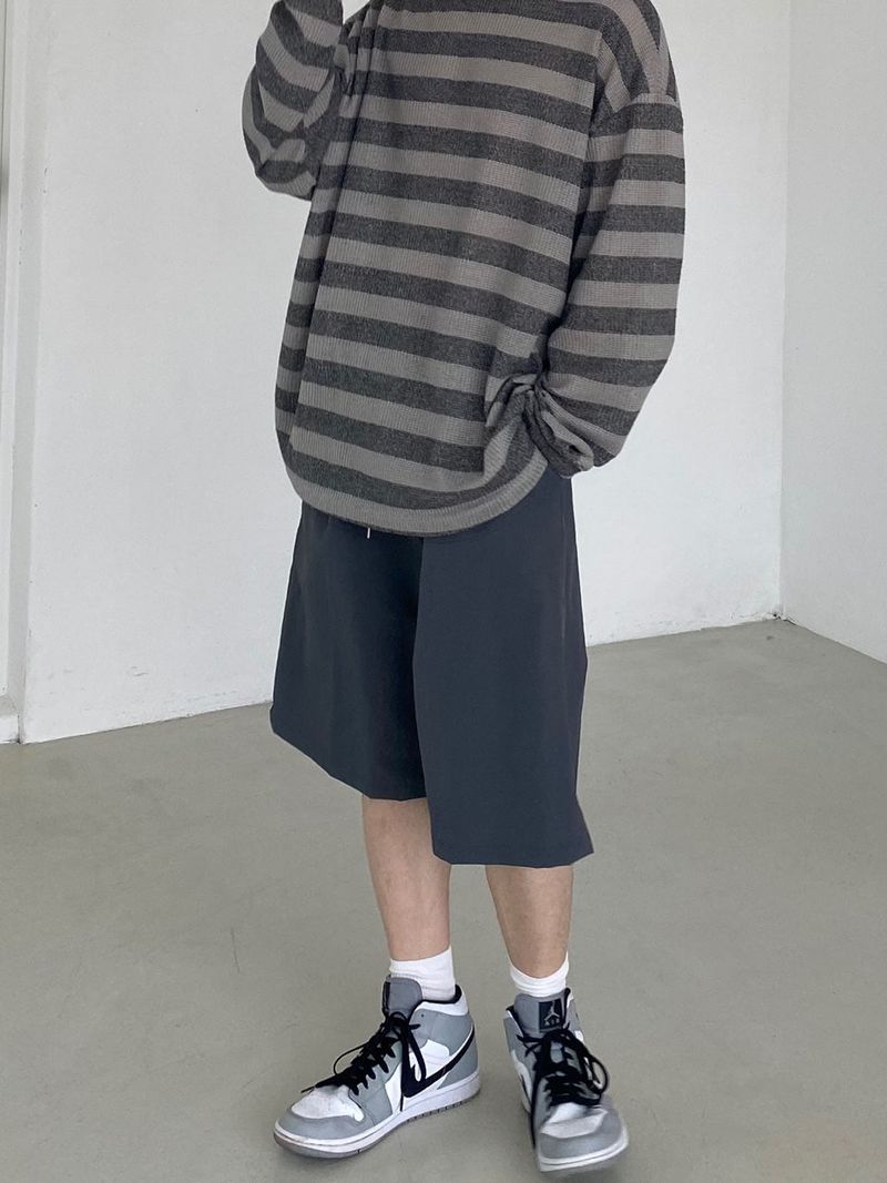 Nylon wide banding half pants 2C