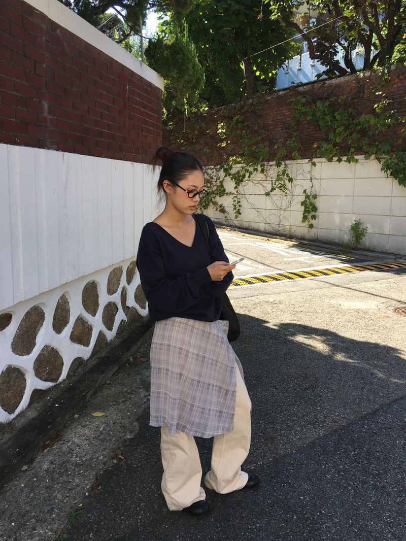 Roman check layered skirt (2color)