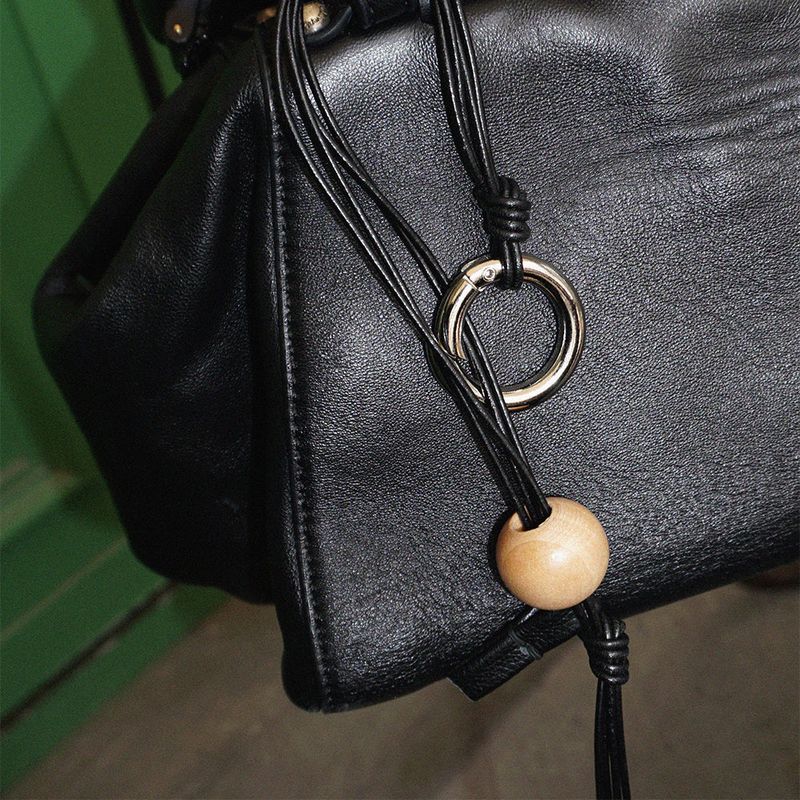 WOOD BALL LEATHER KEYRING