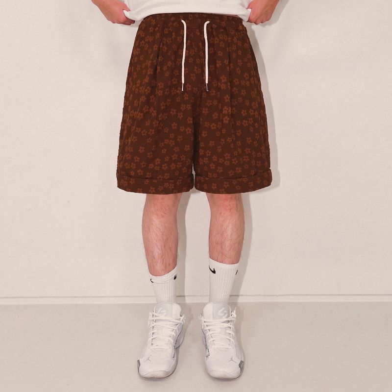 flower turn-up shorts_brown
