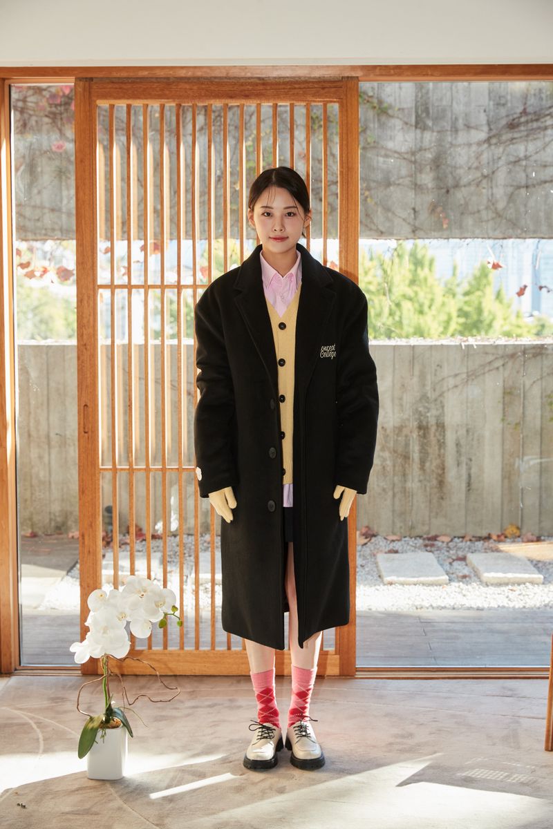 Classic Patch Inner padding Unisex Black wool coat