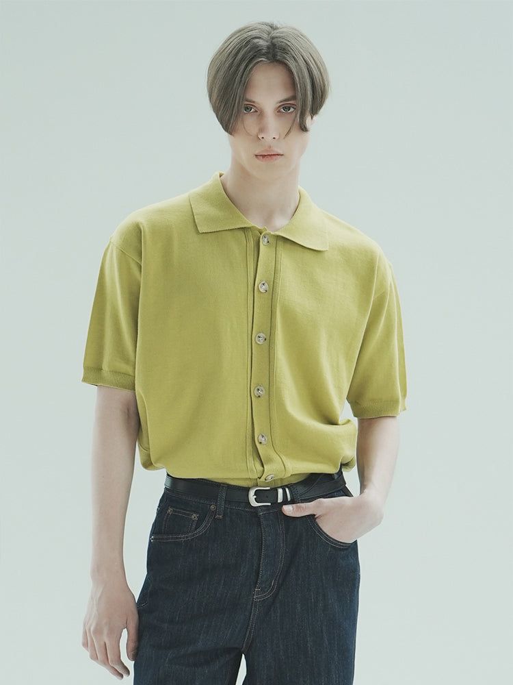WAAR(ワル)の「T1015 OPEN SHORT-SLEEVED KNIT_OLIVE(Tops)」