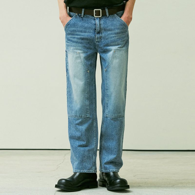 KND（ケイエンド）の「STRAIGHT DOUBLE KNEE WASHED DENIM PANTS BLUE（Pants）」