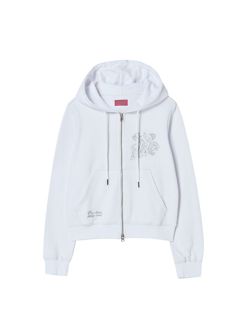 BURST INTO ROSE HOOD ZIP-UP WHITE