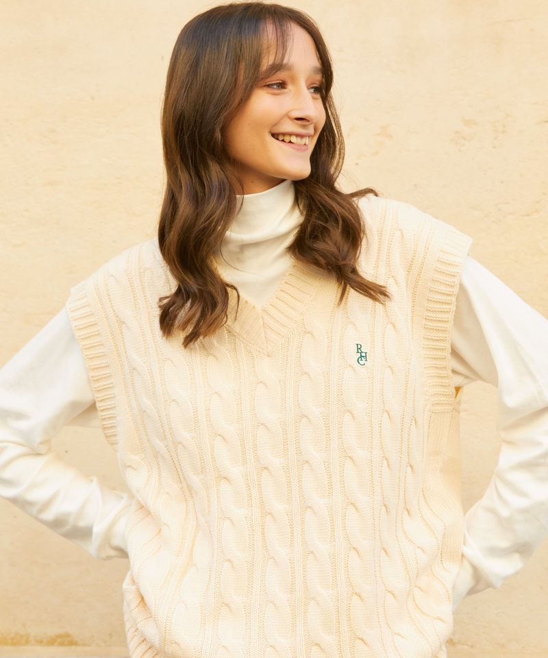 RCH mark oversize knit vest ivory