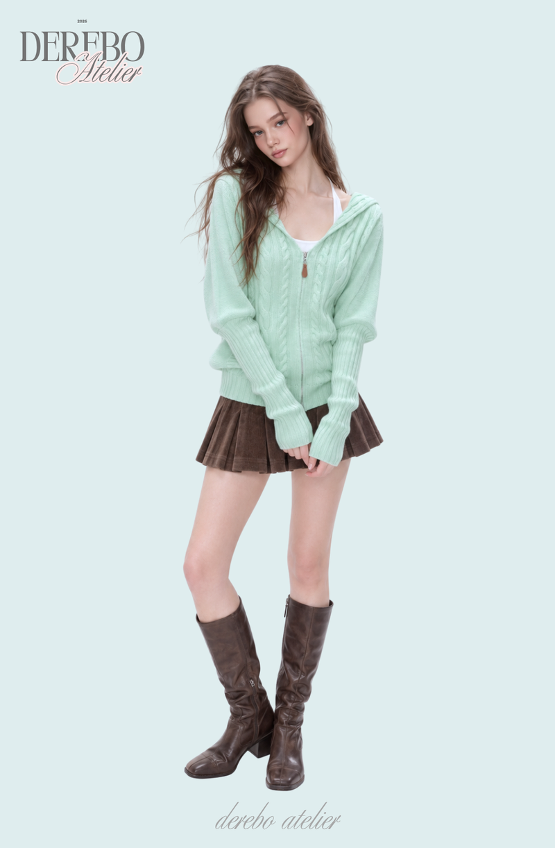 Mint Twist Hooded Knit Zip-Up