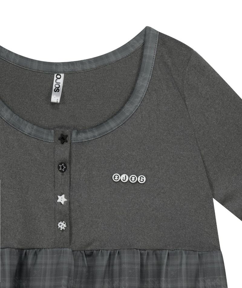 Check Sleep Long Sleeve / Charcoal
