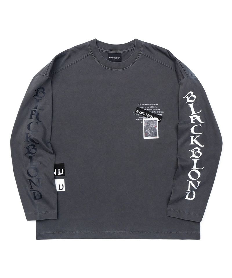 BLACKBLOND（ブラックブロンド）の「カオスワッペンピグメントロングTシャツ(チャコール)（トップス）」