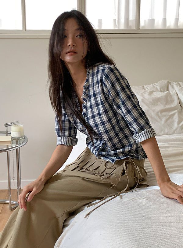 JAZZ THE ORDER(ジャズ ザ オーダー)の「WASHED CHECK FRILL SHIRT (2C)(Tops)」