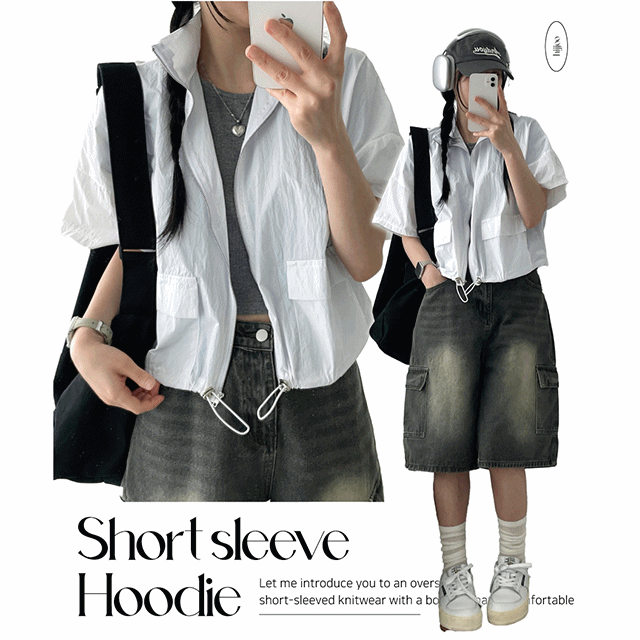 hijjoo（ハイチュー）の「Juve High-Neck Nylon Cropped Short Sleeve Zip-Up（Jackets/Outerwear）」