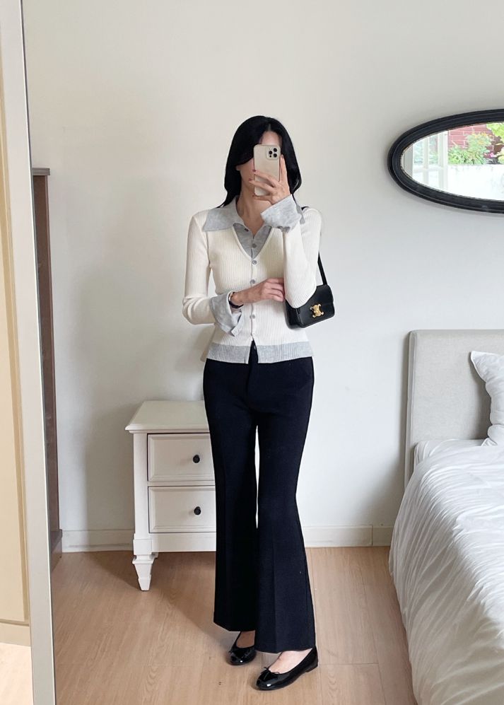 Core Layered Collar Ribbed Knit Cardigan