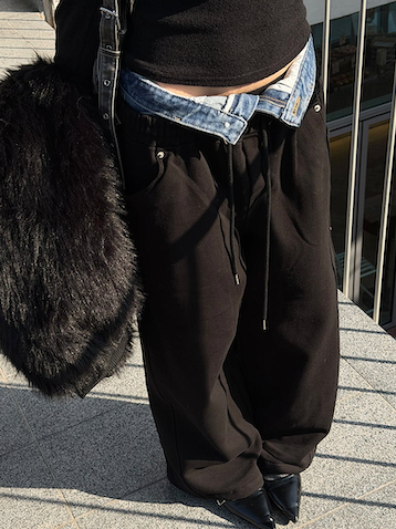 Denim layered sweat pants(2color)