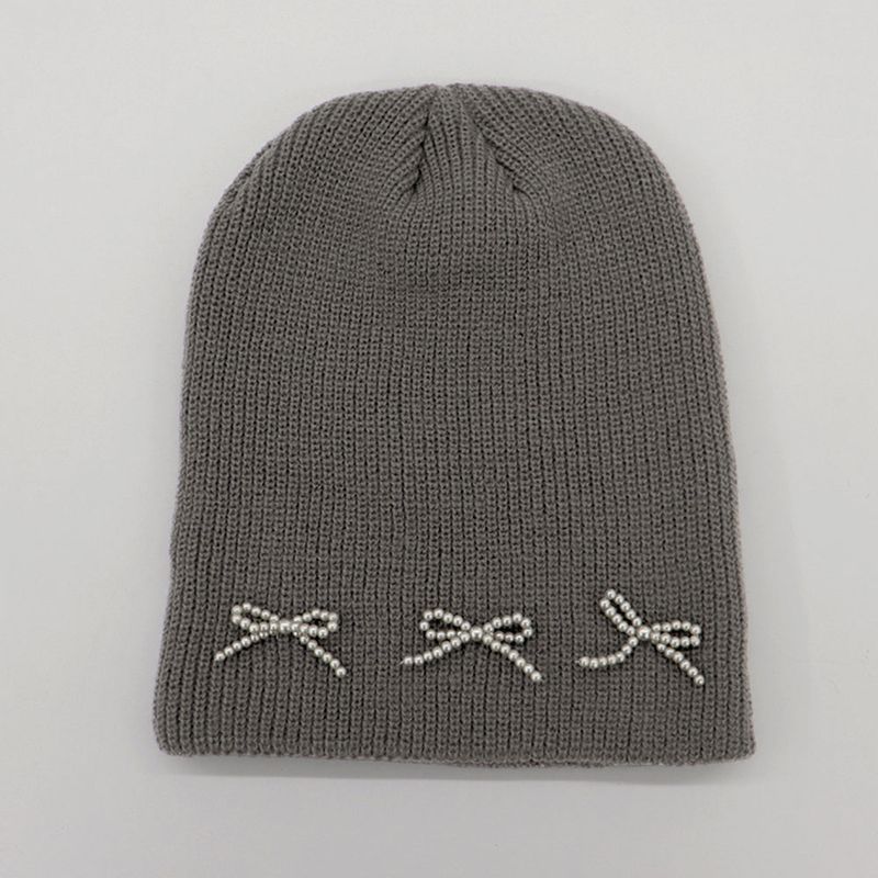 Monet beaded ribbon balletcore ribbed beanie hat