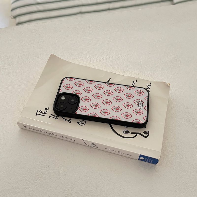 strawberry pattern glossy glass bumper case (white)