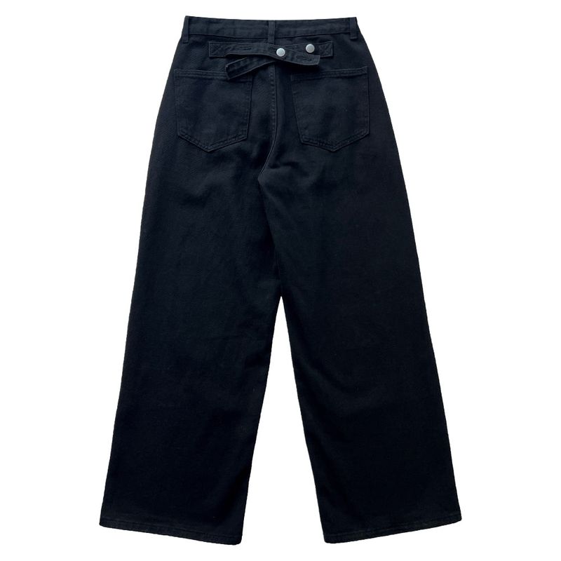 Y2K Back Point X Strap Bijo Wide Loose Fit Denim Long Pants (Black)