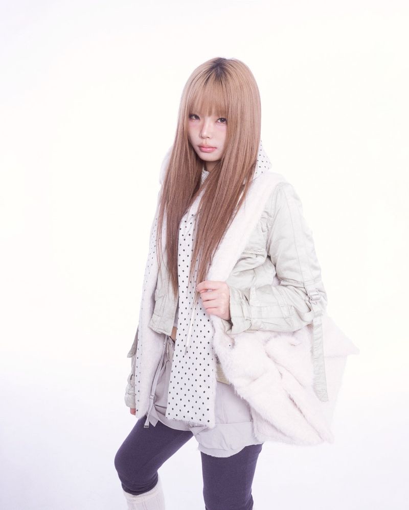 Fluffy hood muffler (ivory)