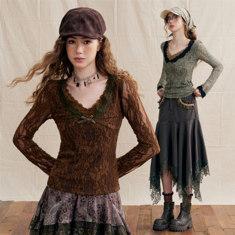 Lace Ribbon Slim Fit Top
