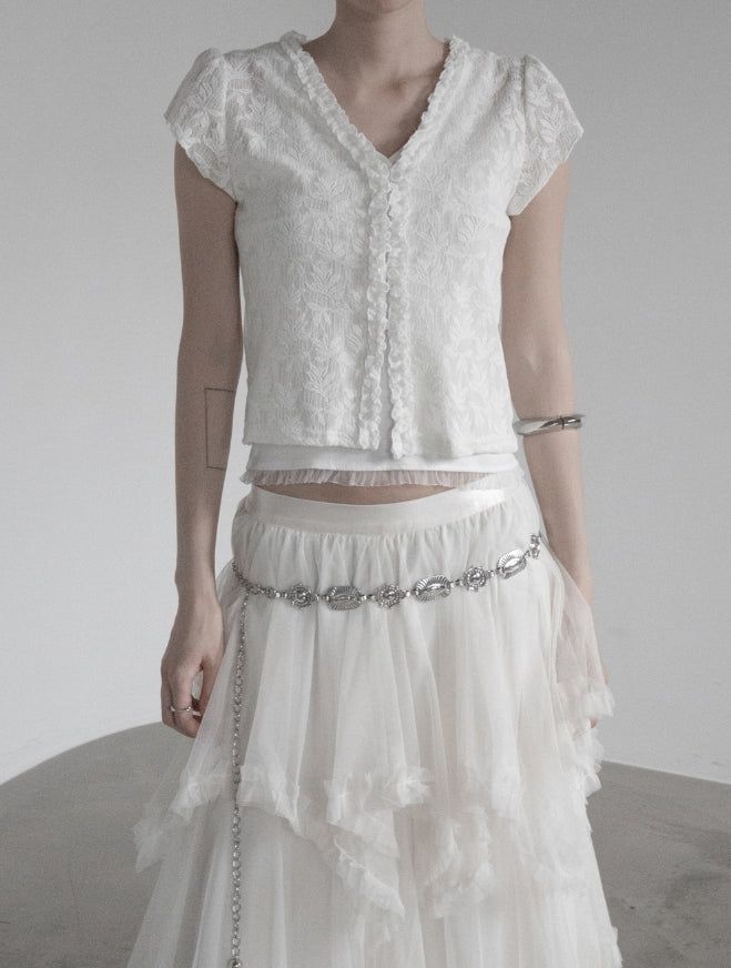 Leaf Jacquard See-through Lace Cardigan