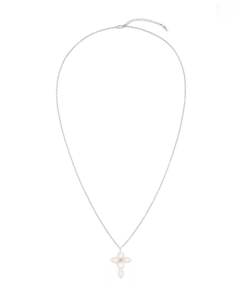 Cross Pearl Necklace (Silver)