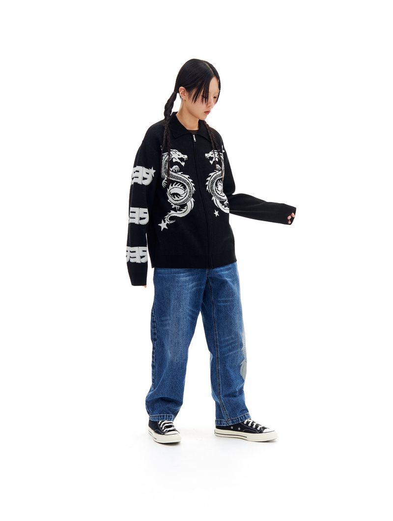 DRAGON KNIT ZIP-UP (BLACK)