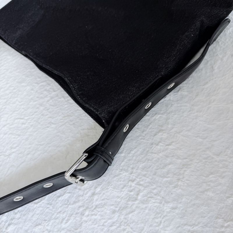 Black Denim Stud Shoulder Bag