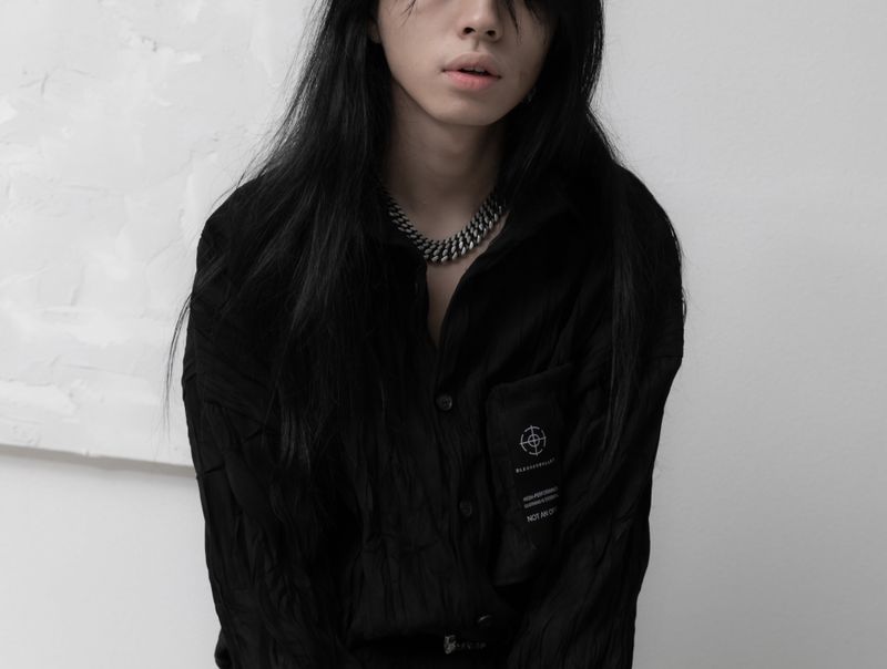 [BLESSEDBULLET]black line  chain necklace_blacksilver_13mm