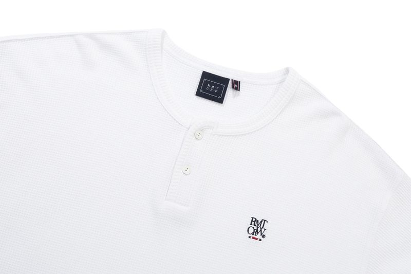 BUTTON UP WAFFLE HENLEY NECK_WHITE