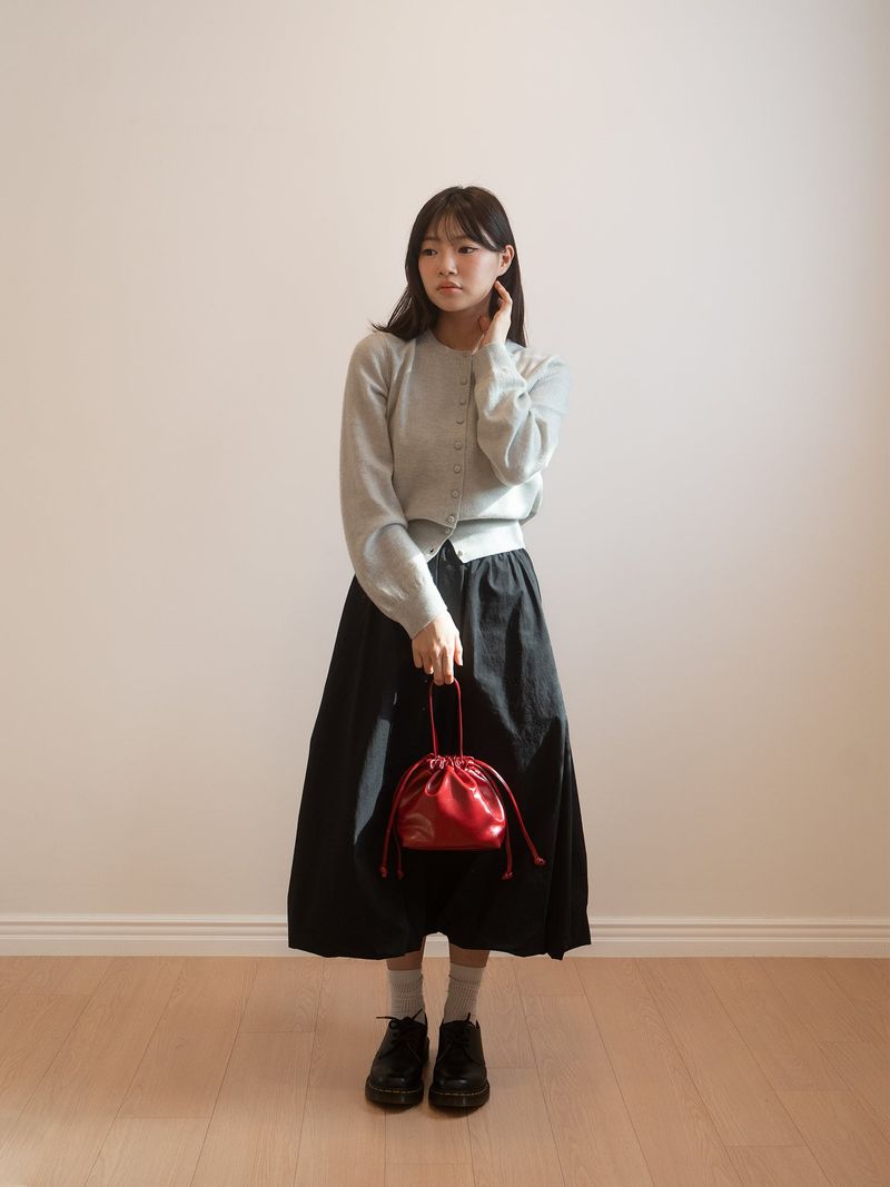 Leather Dumpling Bucket Bag - Red