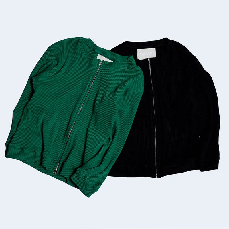 DAMP 2-WAY ZIP-UP WAFFLE CARDIGAN_GREEN
