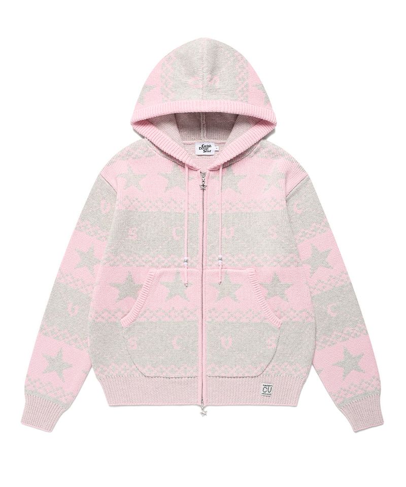 NORDIC KNIT ZIP UP HOODIE PINK(CV2FFUK680A)