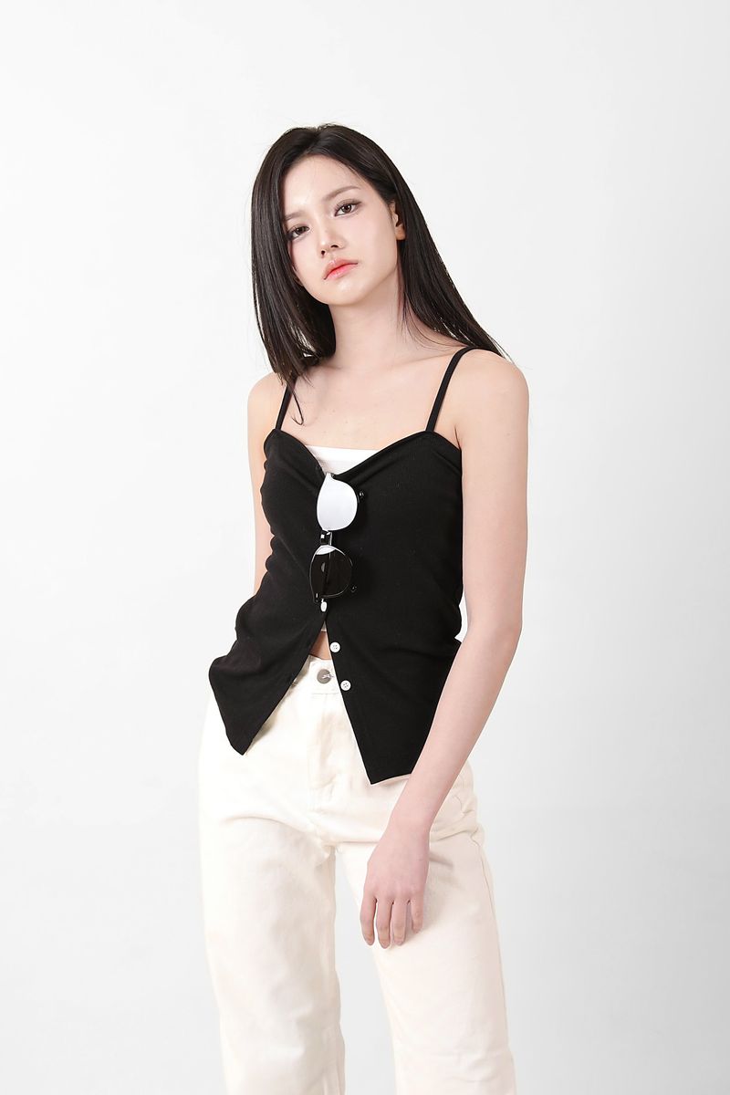 Button Sleeveless Top Black