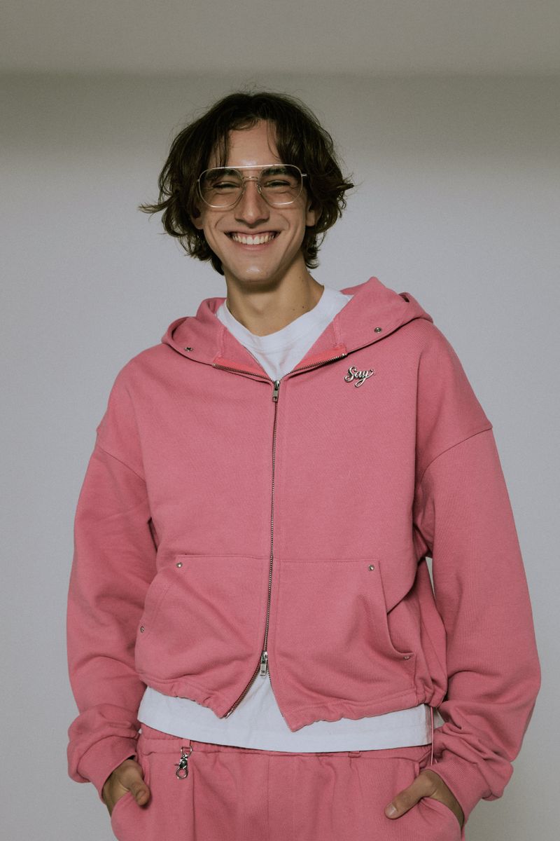 Silver Logo Docking Crop Hood Zip-Up Pink