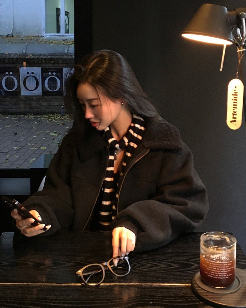[BELLIDE MADE] Mock, suede blouson mouton jacket