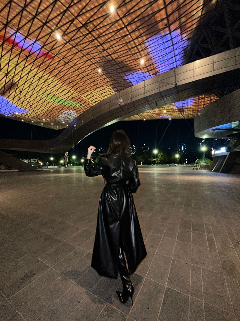 Double leather long coat