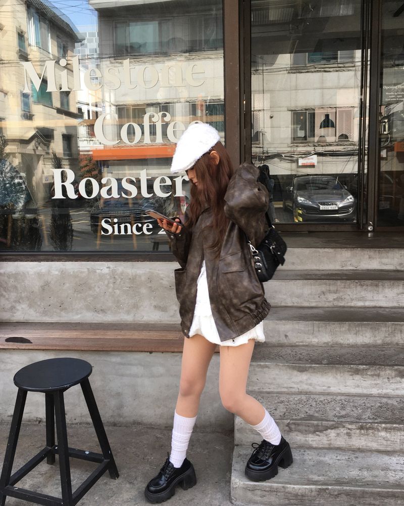 [Made] Rene leather jacket -brown