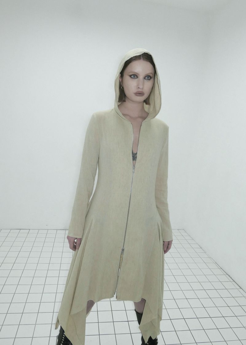 HOODED RUFFLE DRESS