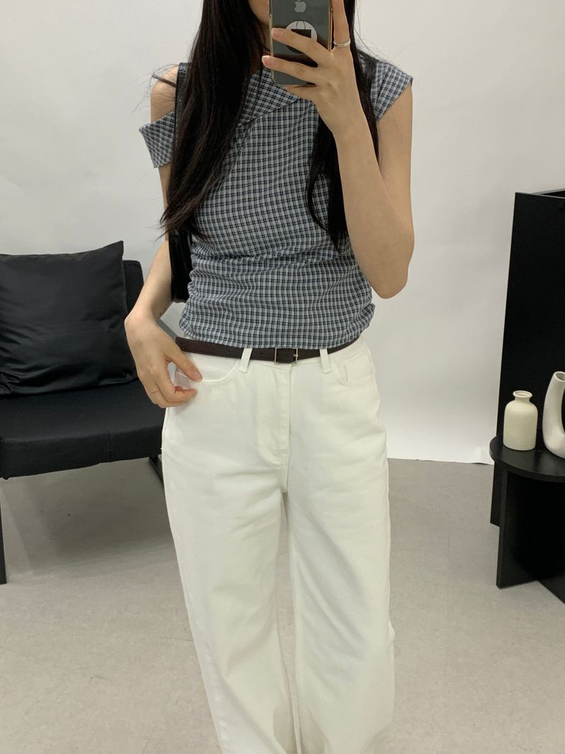 Sebit Check One-Off-Shoulder Blouse