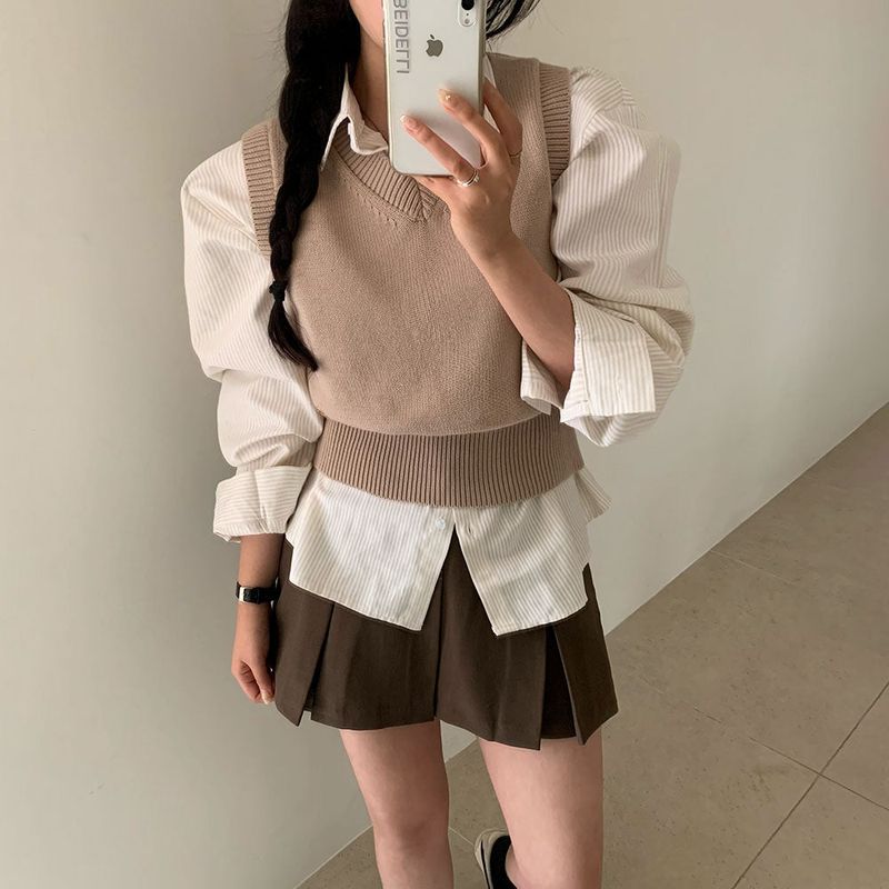 [Bellide made] Old money V-neck knit vest