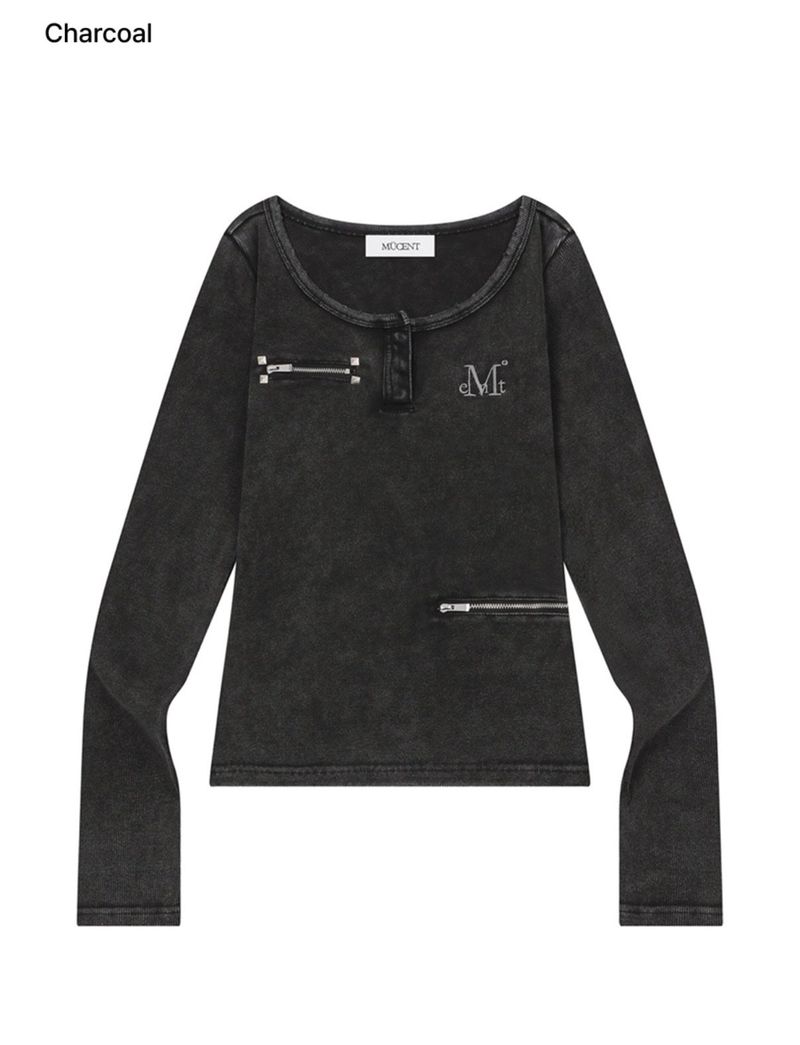 MUCENT(ムセント)の「ZETIC PIGMENT SIDE SLIT ZIP LONG SLEEVE T (Tops)」