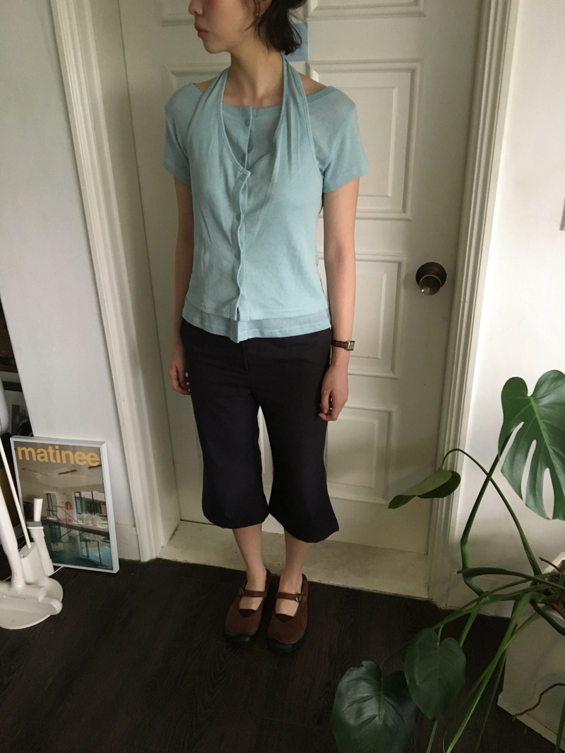 Dual-layer button T-shirt (4color)
