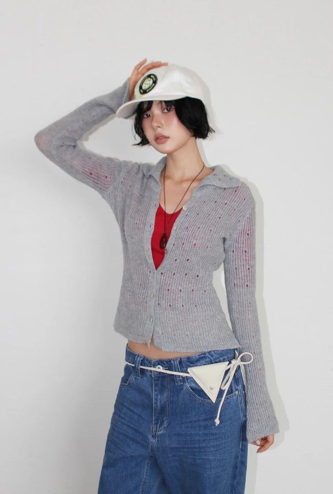 FLARE SLEEVE COLLAR CARDIGAN