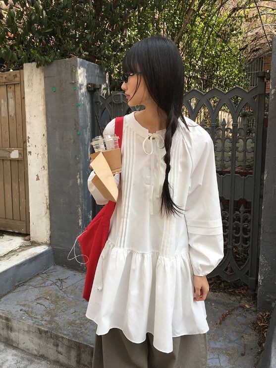 BAON（バオン）の「Rohigh Pintuck Shirring Layered Blouse One Piece（Dresses）」