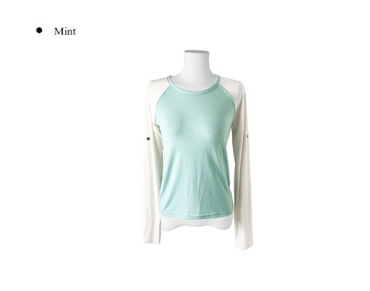 Sami Check Button Raglan Roll-Up Long Sleeve T-Shirt