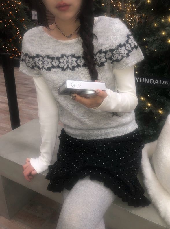 Freak Dot Frill Banding Knit Skirt
