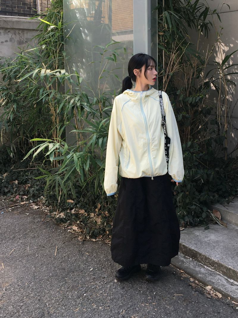 Windy Nylon Banding Long Skirt (3c)