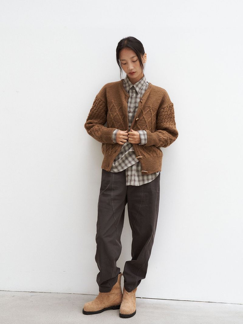 PIE WOOL CARDIGAN [ CINAMON ]