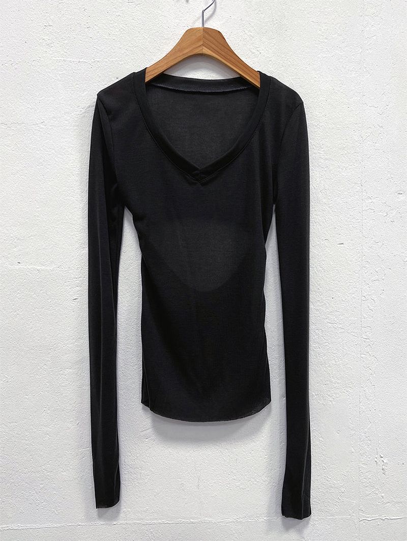 SLIM CUT OUT V NECK SLEEVE (2COLOR)